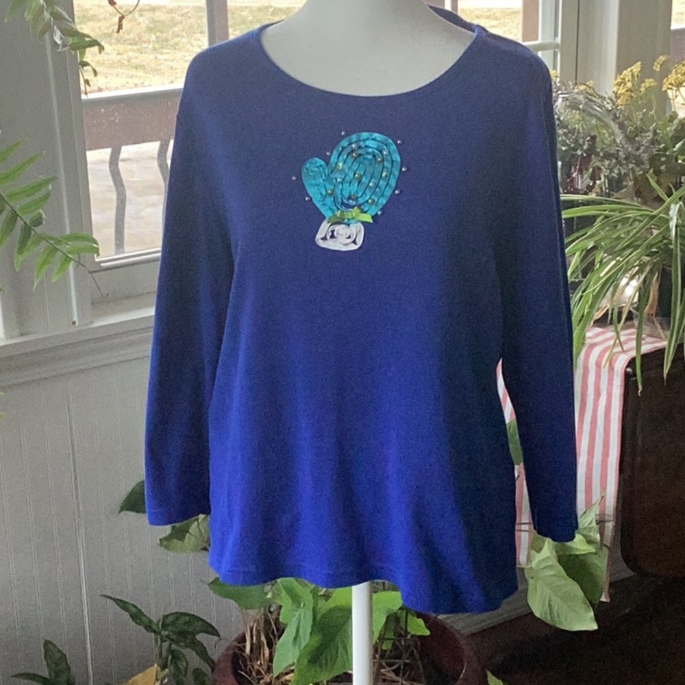 Blue Cactus Graphic Long Sleeve Top